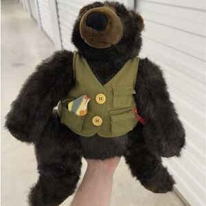 Vintage build-a-bear Fishing Bear Plush Stuffed Animal with Green Vest